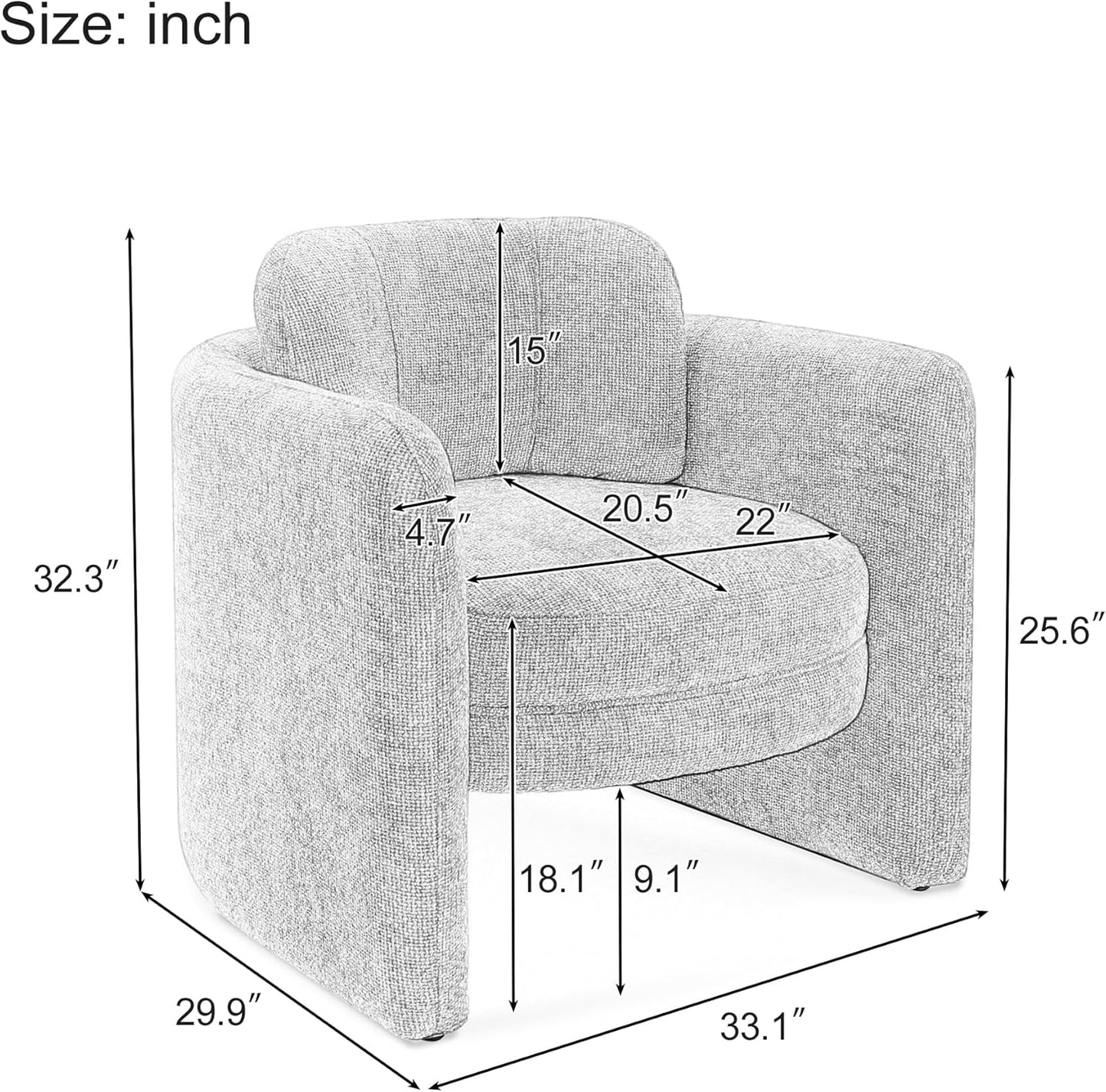 Mid-Century Modern Accent Chair-Barrel Armchair for Living, Bedroom, Office-Versatile & Stylish Seating for Home or Guest Room, 32.3" H, Ivory