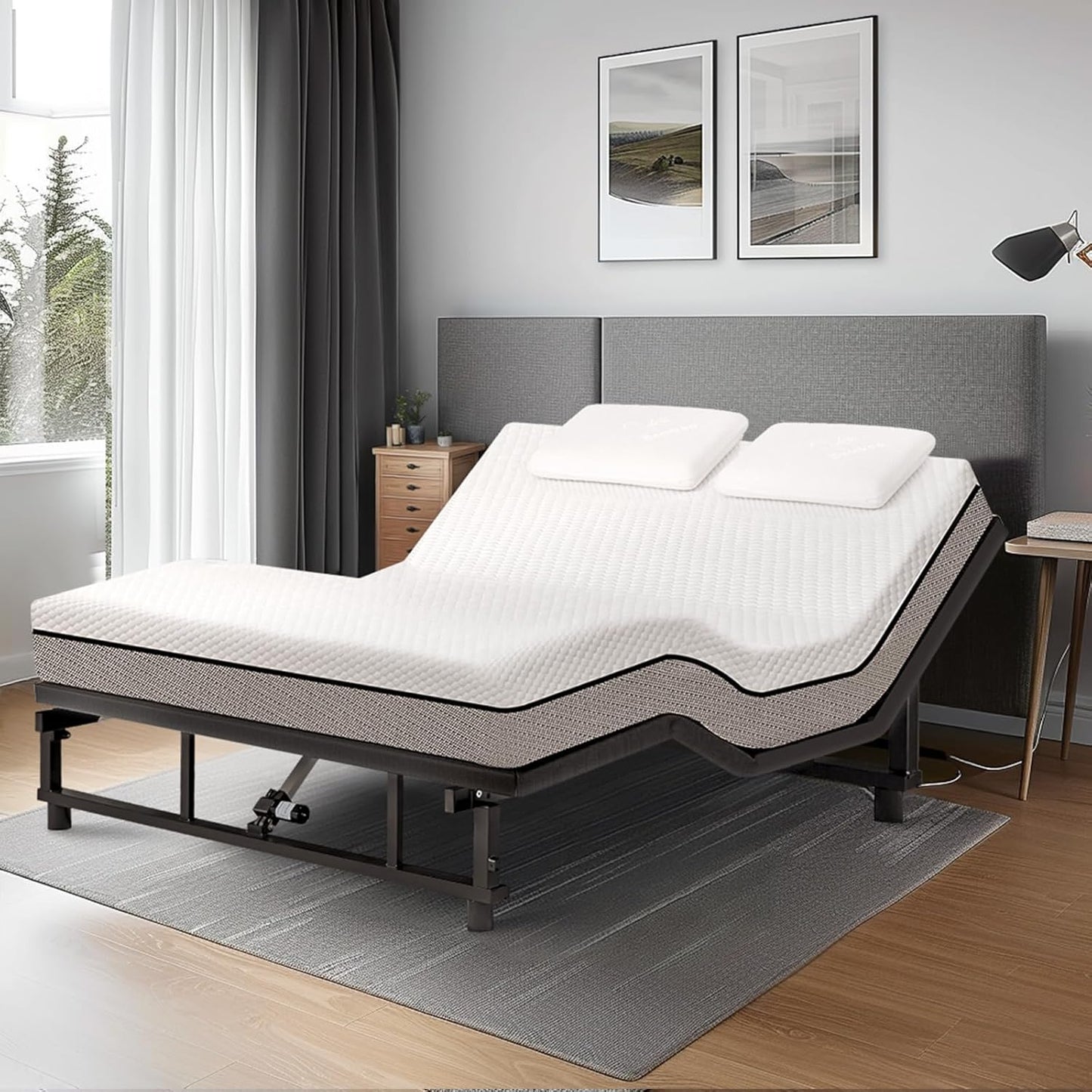 King Size Adjustable Bed Frame with Quiet Motor - Head & Foot Incline, Zero Gravity, Wireless Remote Control, Easy Installation (79" L x 71" W x 12.72" H)