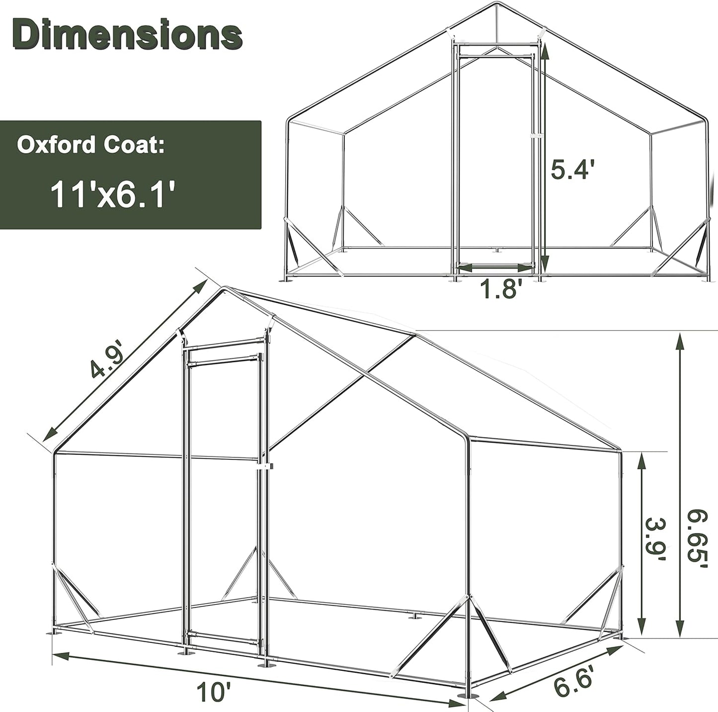 Galvanized Large Metal Chicken Coop - Walk-in Poultry Cage with Waterproof & Anti-UV Cover, Lockable Door for Chickens, Ducks, Rabbits (10'x6.6'x6.56')