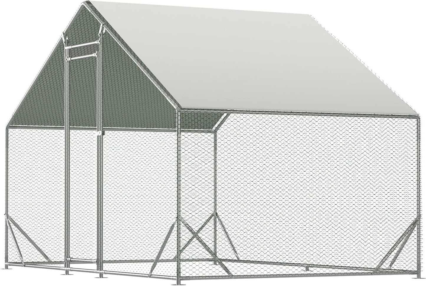 Galvanized Large Metal Chicken Coop - Walk-in Poultry Cage with Waterproof & Anti-UV Cover, Lockable Door for Chickens, Ducks, Rabbits (10'x6.6'x6.56')