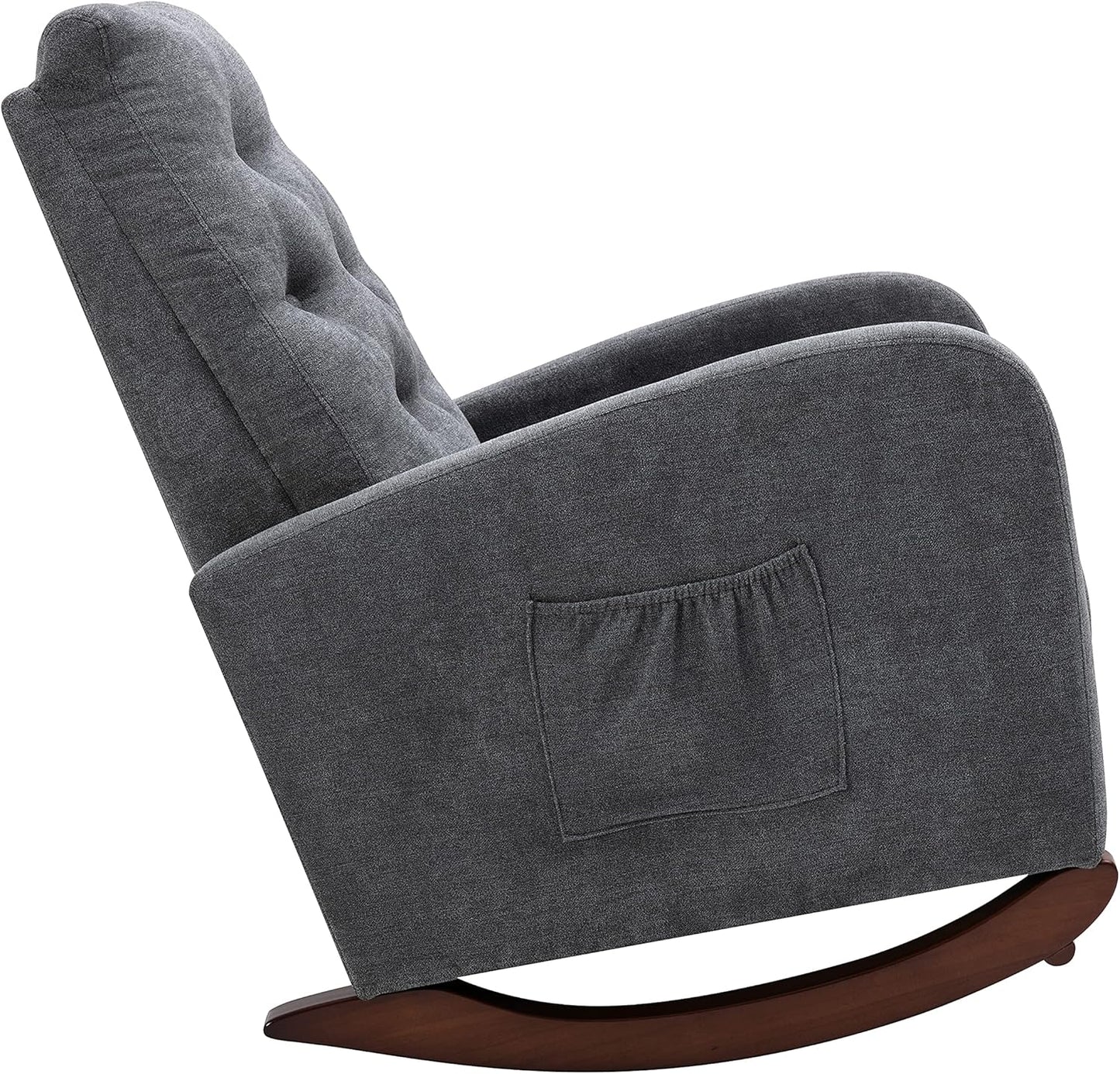 Dark Grey Comfortable High Back Rocking Chair for Nursery, Baby Room-Modern Fabric Padded Seat Rocker, Cozy Armchair for New Parents, Ideal for Feeding and Relaxing