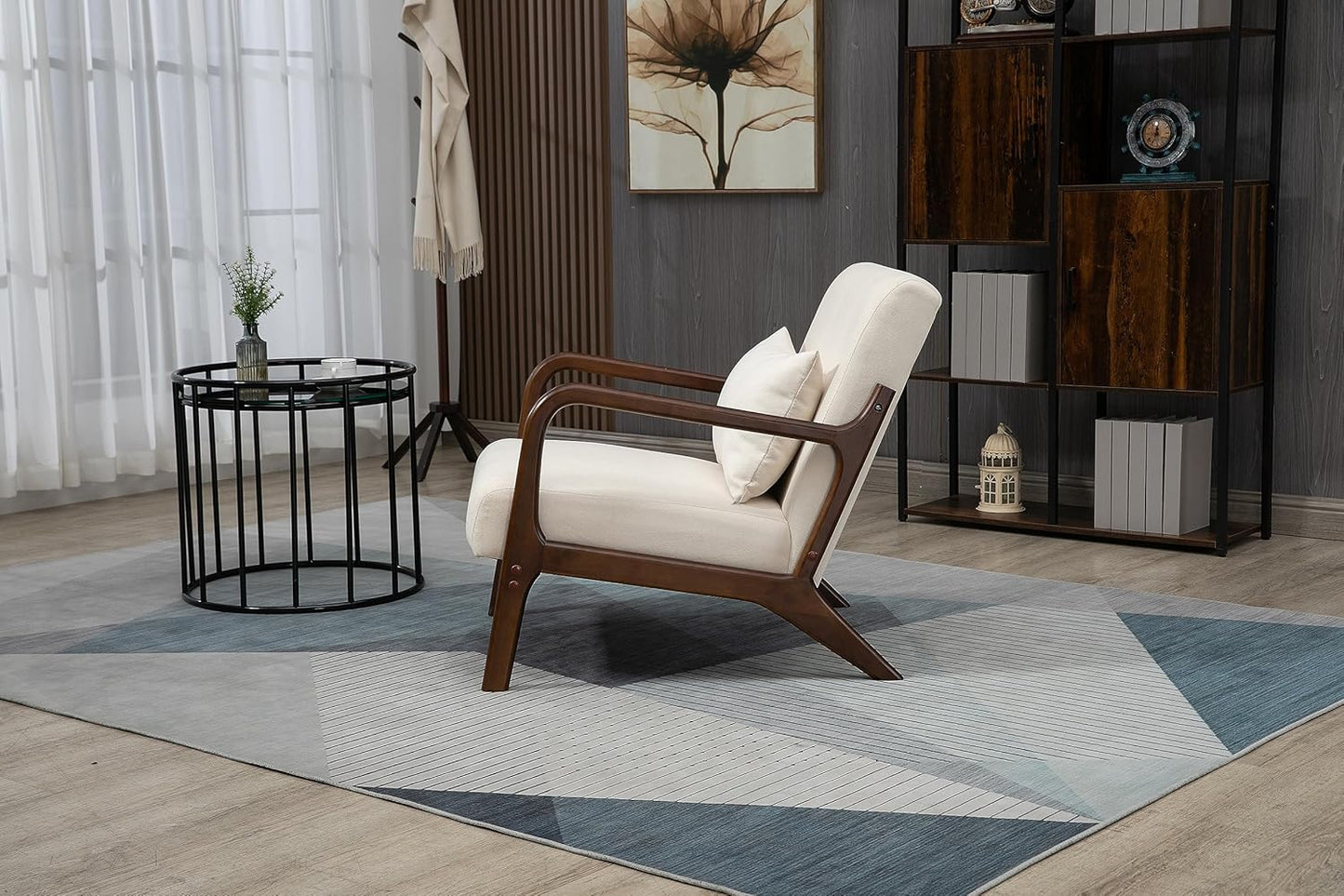 Modern Accent Chair with Wood Frame, White