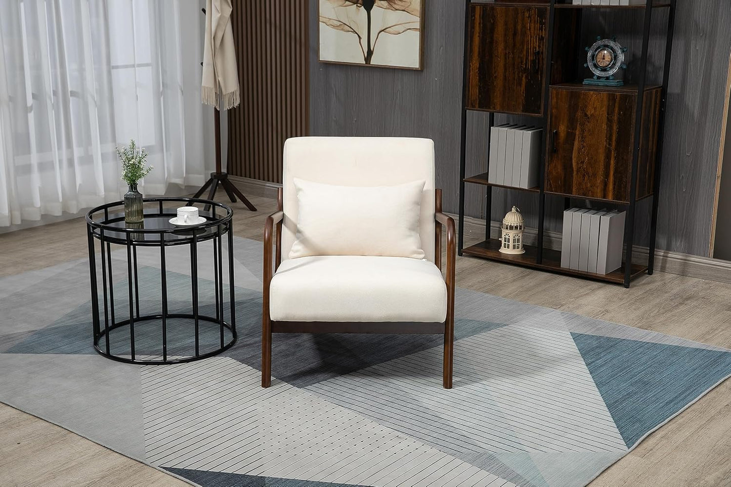 Modern Accent Chair with Wood Frame, White