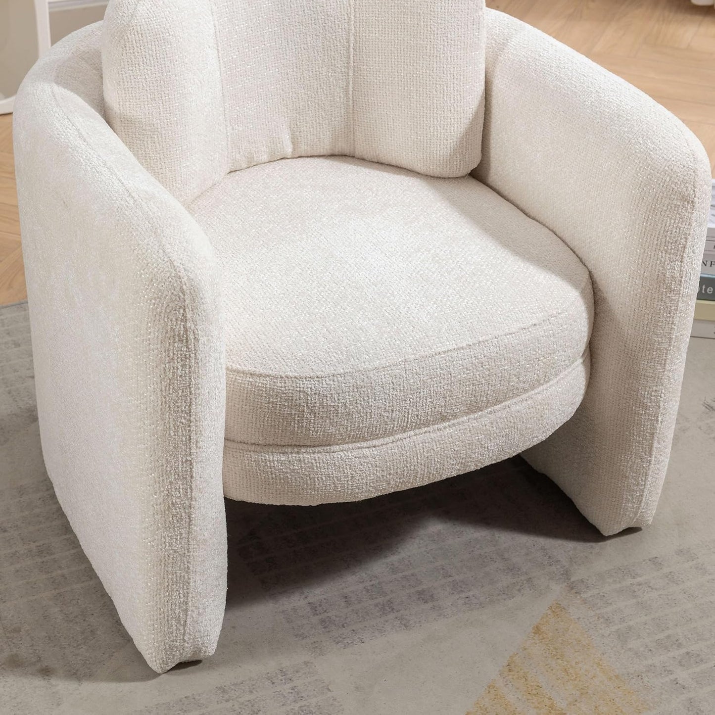 Mid-Century Modern Accent Chair-Barrel Armchair for Living, Bedroom, Office-Versatile & Stylish Seating for Home or Guest Room, 32.3" H, Ivory