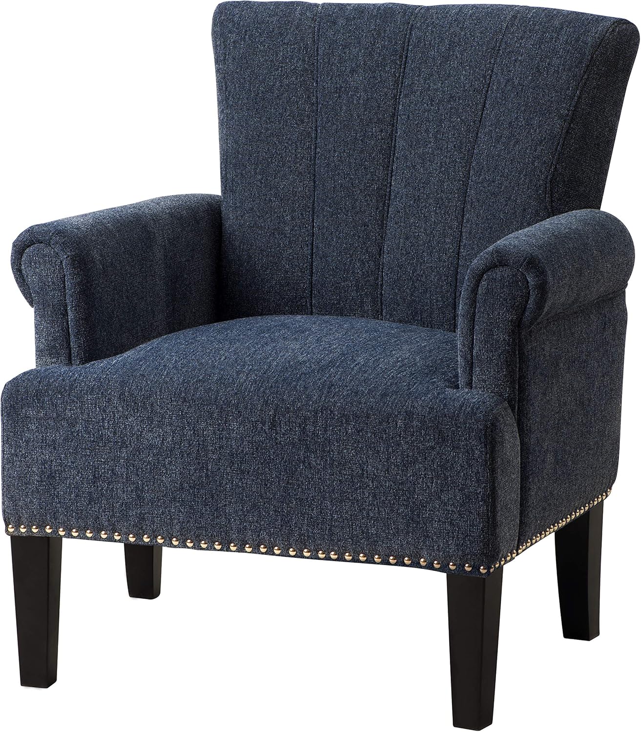 Chair Elegant Polyester Armchair-Comfortable & Durable Tufted Design with Stylish Rivet Accents for Modern Living Room, 34.5" H, Blue